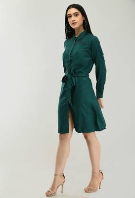 Green printed crepe short-dresses 3