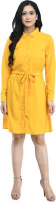 Yellow printed crepe short-dresses 2