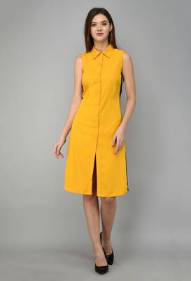 Yellow printed crepe short-dresses 1
