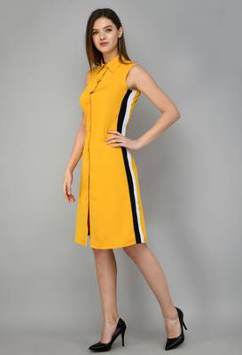 Yellow printed crepe short-dresses 3
