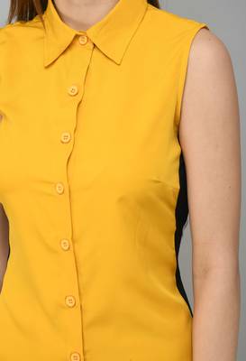 Yellow printed crepe short-dresses 4