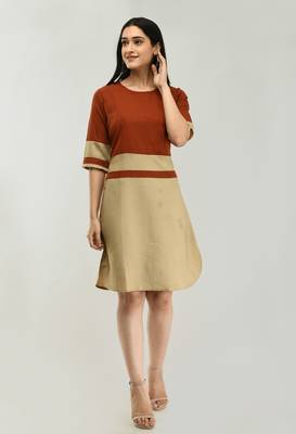 Brown plain crepe short-dresses 1