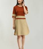 Brown plain crepe short-dresses