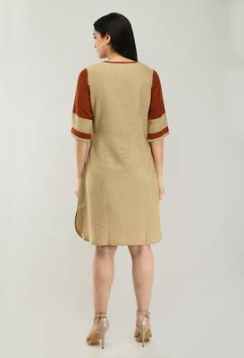 Brown plain crepe short-dresses 2