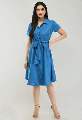 Blue printed crepe short-dresses 1