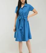 Blue printed crepe short-dresses