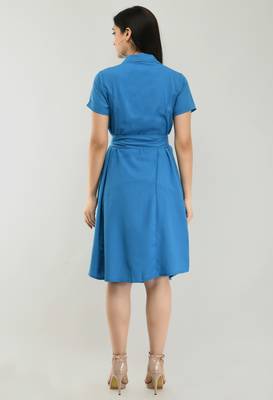 Blue printed crepe short-dresses 2