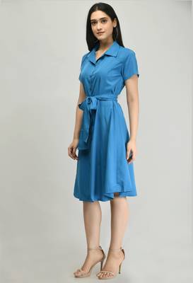 Blue printed crepe short-dresses 3