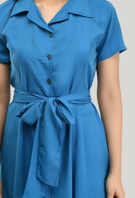 Blue printed crepe short-dresses 4