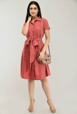 Pink printed crepe short-dresses 1