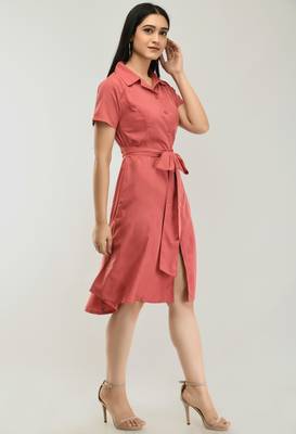 Pink printed crepe short-dresses 3