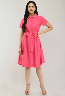Pink printed crepe short-dresses 1