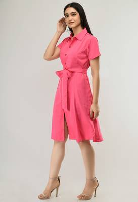 Pink printed crepe short-dresses 3