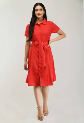 Red printed crepe short-dresses 1