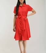 Red printed crepe short-dresses