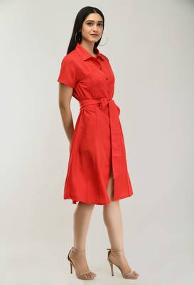 Red printed crepe short-dresses 2