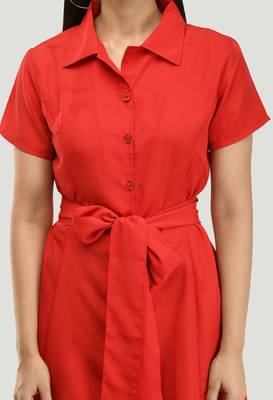 Red printed crepe short-dresses 4