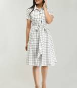 White printed crepe short-dresses