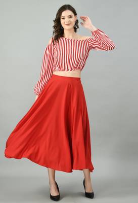 Red printed crepe short-dresses 1
