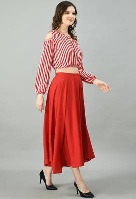 Red printed crepe short-dresses 3