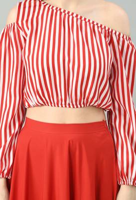 Red printed crepe short-dresses 4