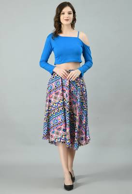 Blue printed crepe short-dresses 1
