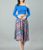 Blue printed crepe short-dresses