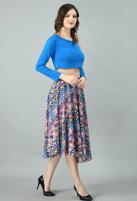 Blue printed crepe short-dresses 3