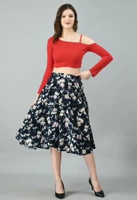 Red printed crepe short-dresses 1