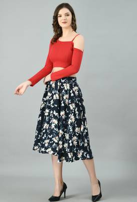 Red printed crepe short-dresses 2