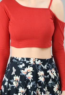 Red printed crepe short-dresses 4