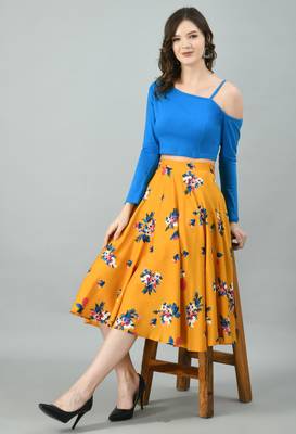 Blue printed crepe short-dresses 2