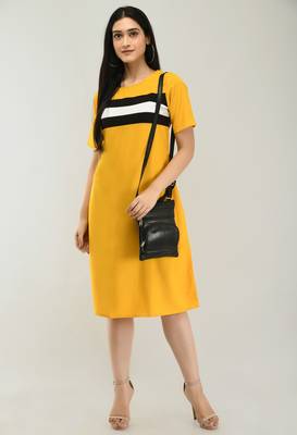 Yellow printed crepe short-dresses 1