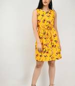 Yellow printed crepe short-dresses