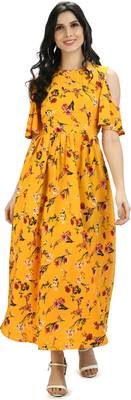 Yellow printed crepe short-dresses 1