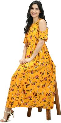 Yellow printed crepe short-dresses 2