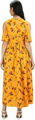 Yellow printed crepe short-dresses 3