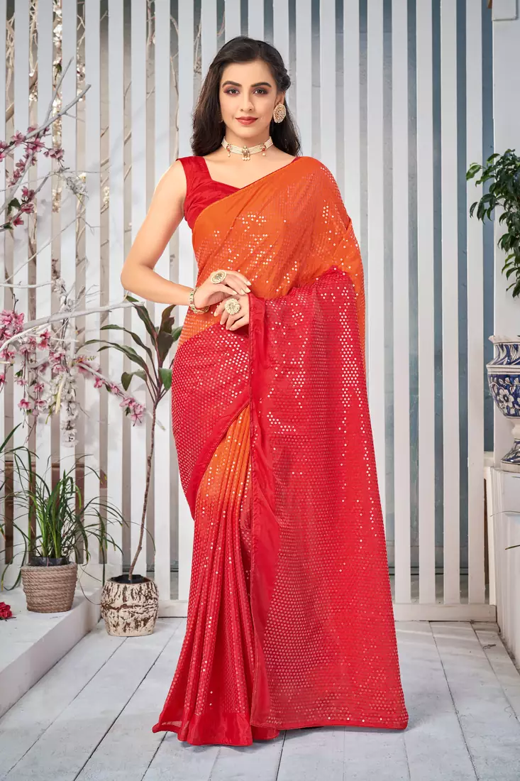 Multicolor embroidered chiffon saree with blouse