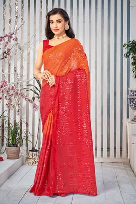 Multicolor embroidered chiffon saree with blouse 2