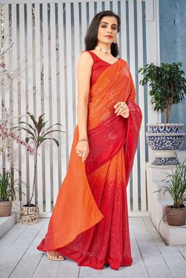 Multicolor embroidered chiffon saree with blouse 3