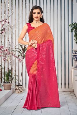 Multicolor embroidered chiffon saree with blouse 1