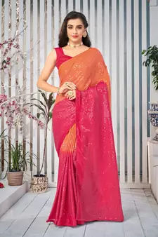 Multicolor embroidered chiffon saree with blouse