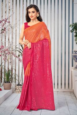 Multicolor embroidered chiffon saree with blouse 2