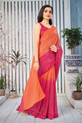 Multicolor embroidered chiffon saree with blouse 3