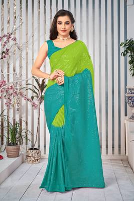 Multicolor embroidered chiffon saree with blouse 1