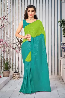 Multicolor embroidered chiffon saree with blouse