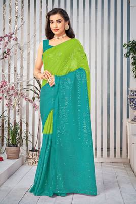 Multicolor embroidered chiffon saree with blouse 2