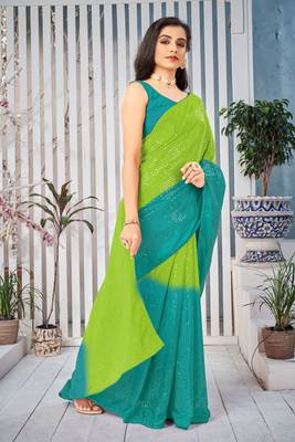 Multicolor embroidered chiffon saree with blouse 3