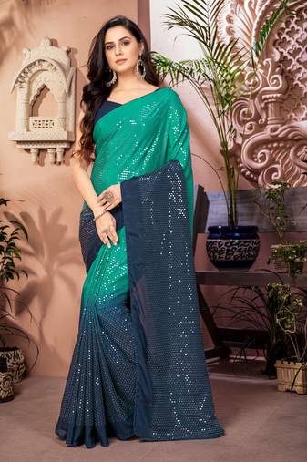 Multicolor embroidered chiffon saree with blouse