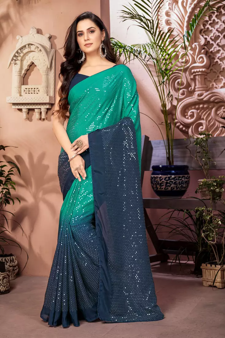 Multicolor embroidered chiffon saree with blouse